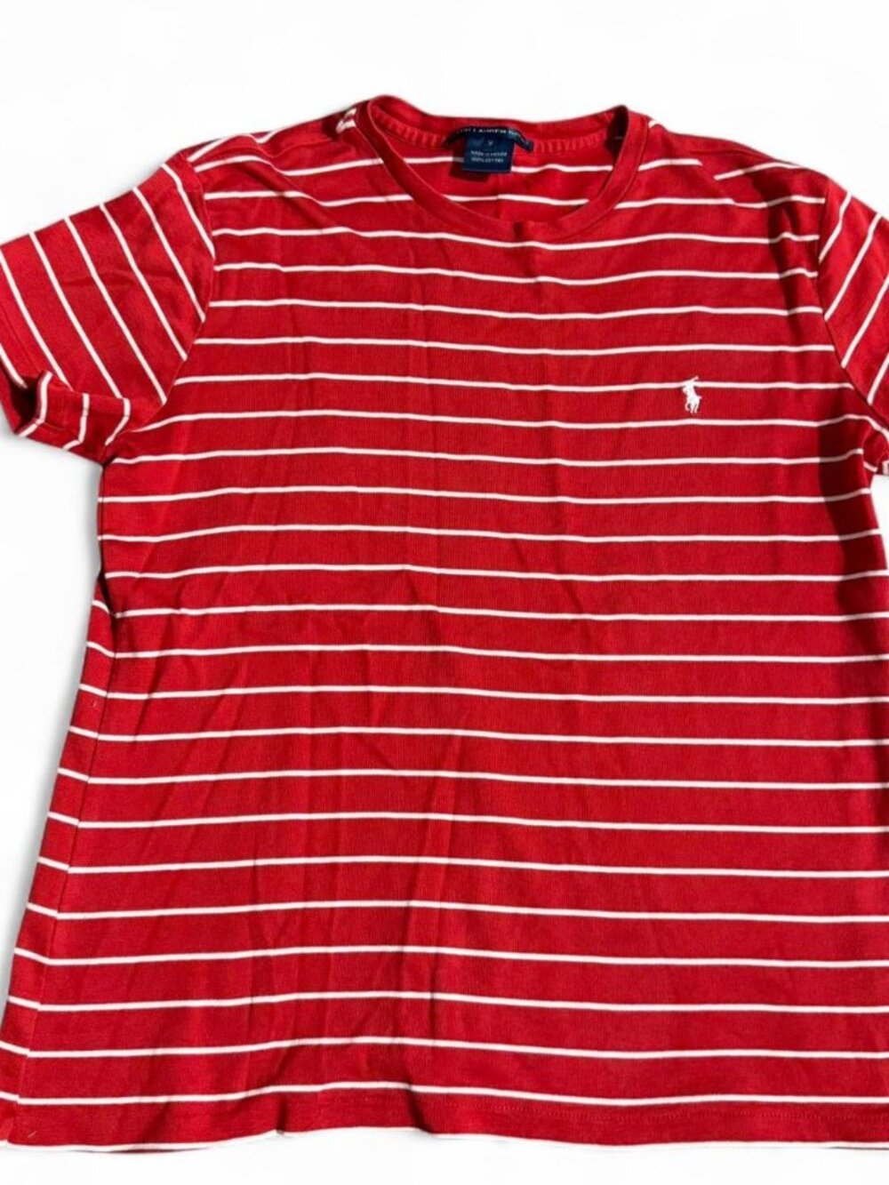 Red and white striped Ralph Lauren sport t-shirt in excellent condition